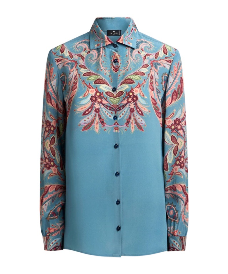 Etro Women Paisley Print Silk Shirt In Blue