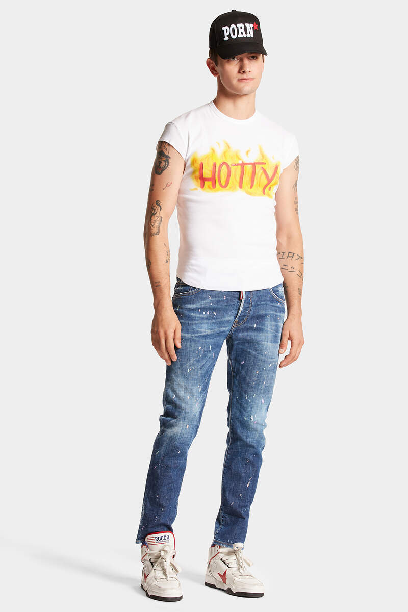 Shop Dsquared2 Paint-splatter Slim-cut Jeans In Blue