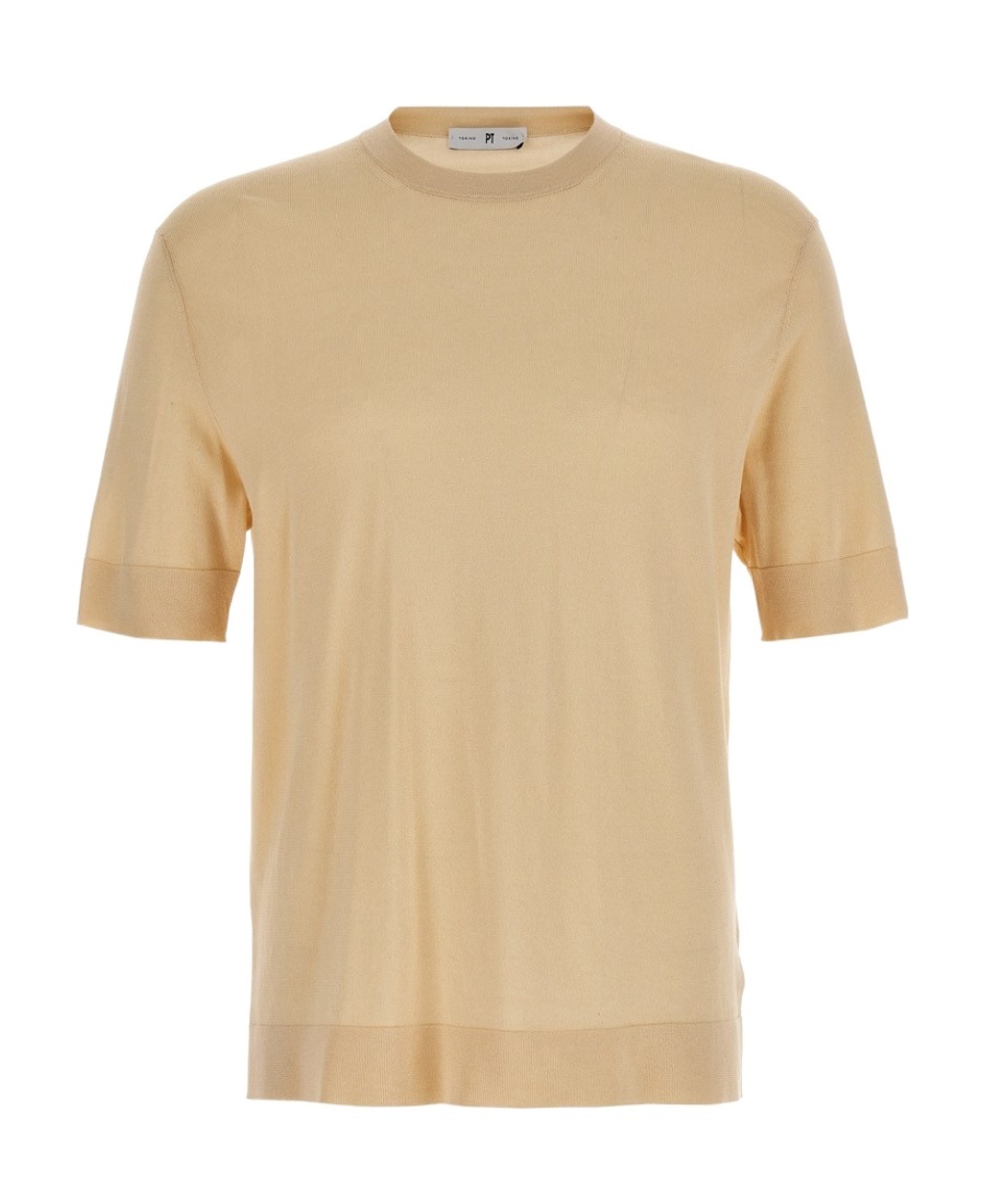 Pt Torino Cotton-silk Short-sleeved Sweater In Nude