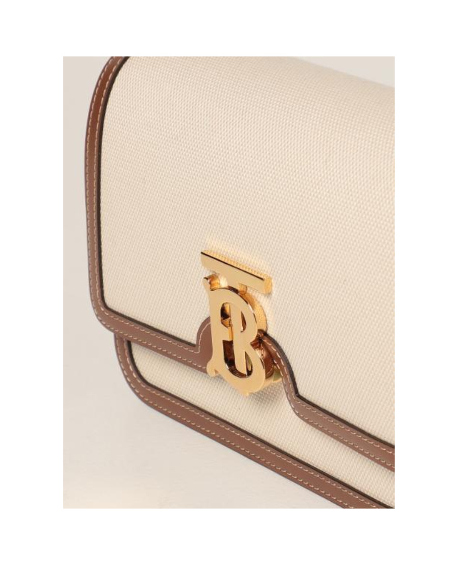 Burberry Small Two-tone Canvas And Leather Tb Bag In Nude