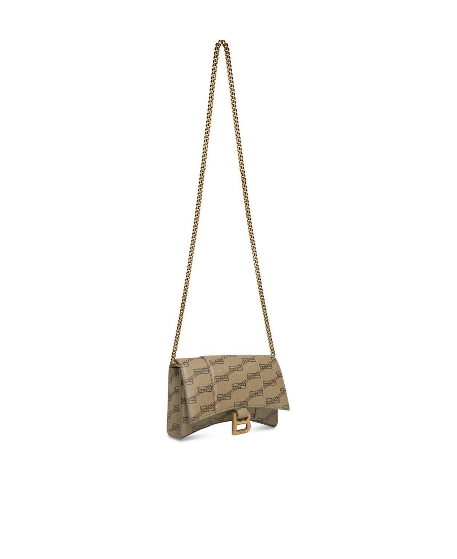 Balenciaga Hourglass Bb-monogram Wallet With Chain In Nude