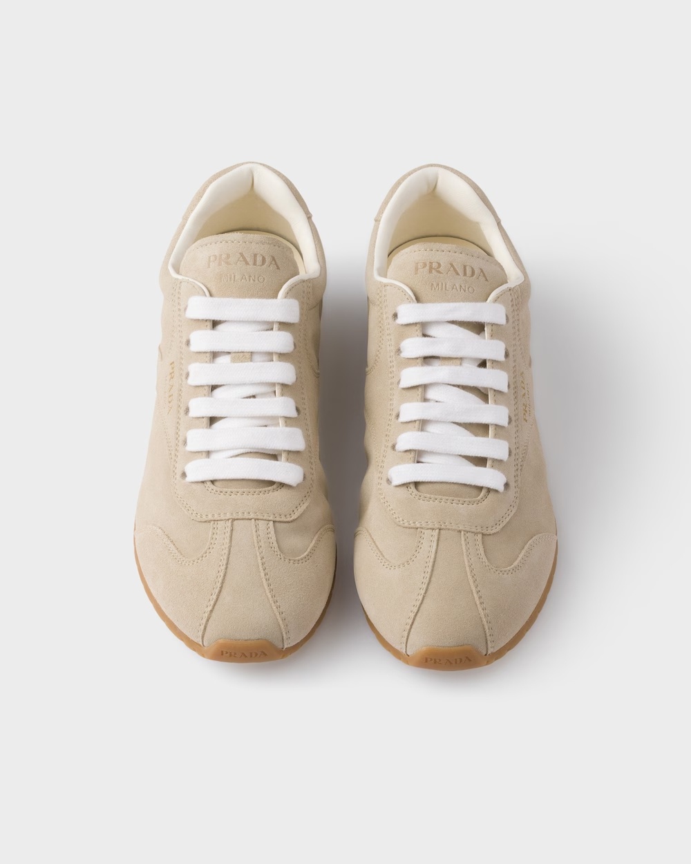 Prada Suede Lace-up Sneakers In Gray