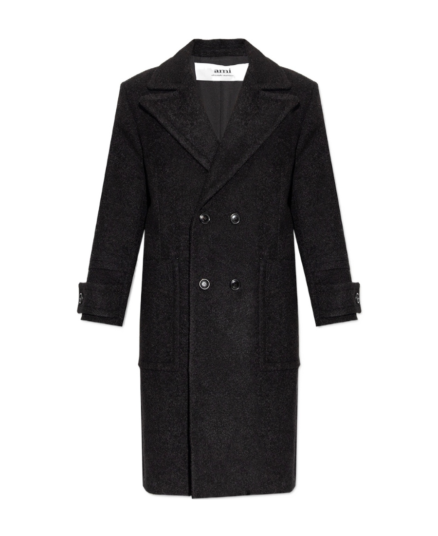 Ami Alexandre Mattiussi Man Coat Midnight Blue Size 38 Virgin Wool In Black