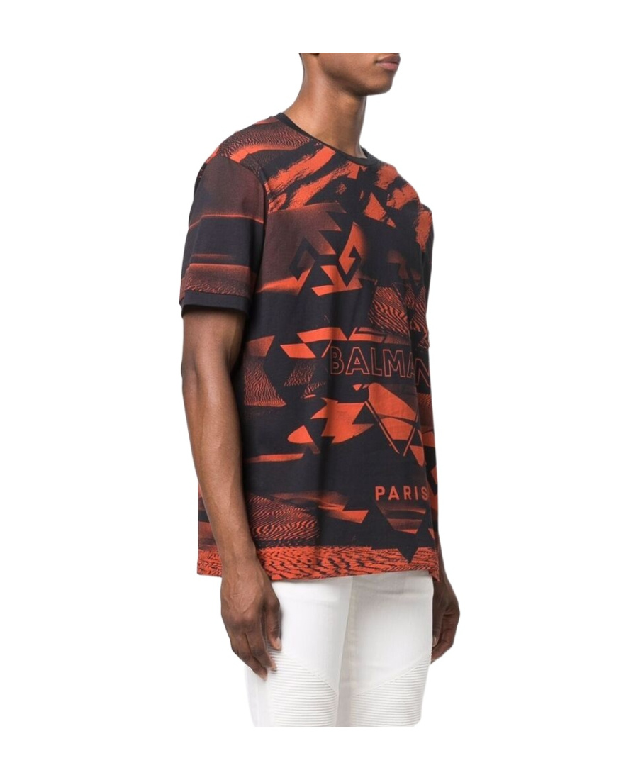 Balmain All Over Printed T-shirt With Logo In Black