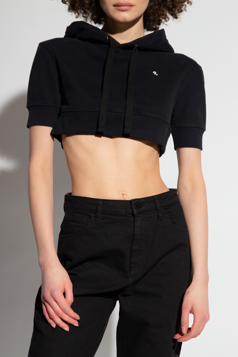 Shop Raf Simons Cropped Short-sleeve Hoodie In Black
