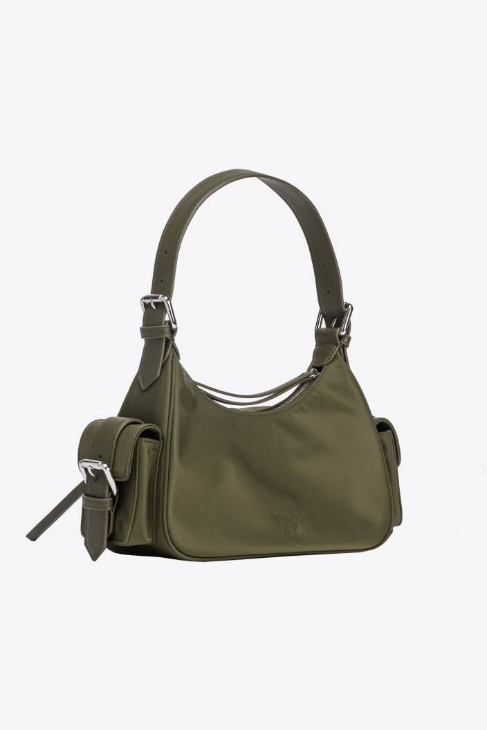 Shop Pinko Logo Plaque Cargo Shoulder Bag In Green