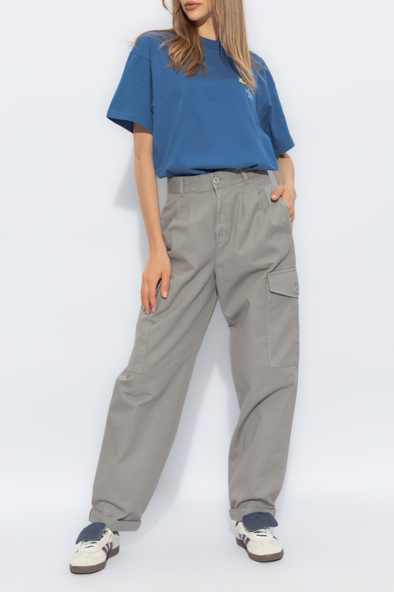 Carhartt Collins Cotton Cargo Trousers In Gray