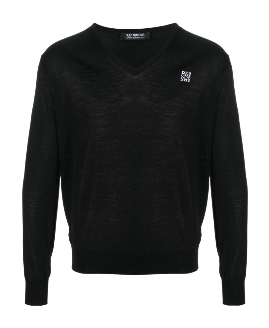 Raf Simons Embroidered-logo Merino Wool Jumper In Black