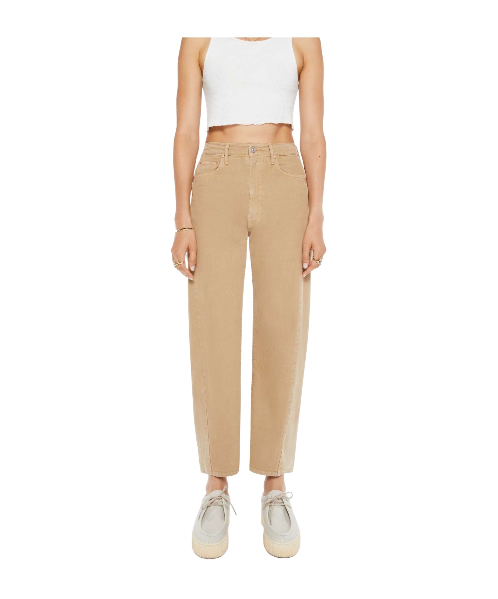 Mother The Mid Rise Dazzler Ankle Fray Sand Pants In Neutral