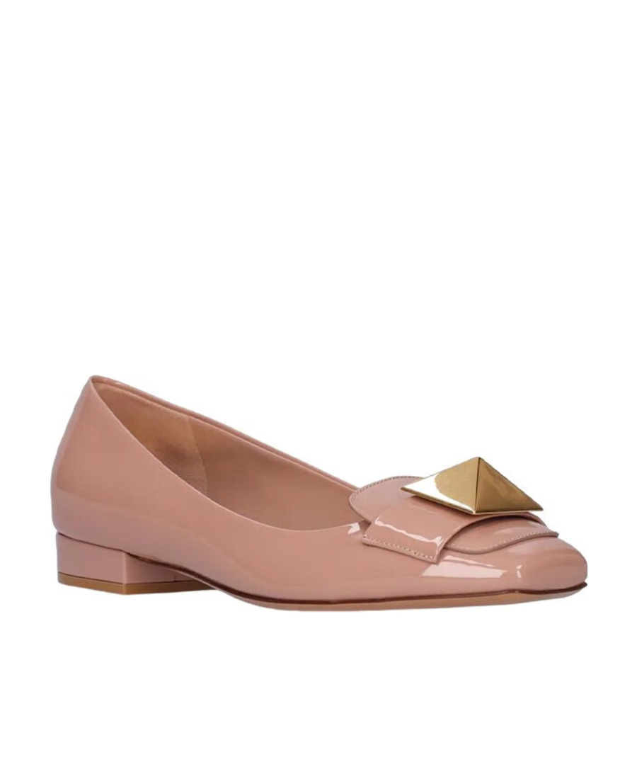 Valentino 20mm One Stud Patent Leather Flats In Nude