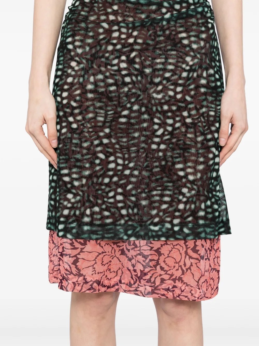 Dries Van Noten Printed Mesh Layered Midi Dress In Black