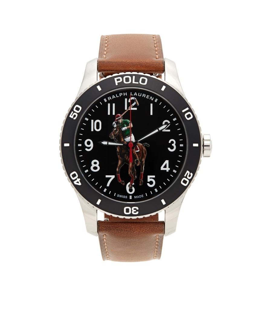 Polo Ralph Lauren Logo Round Watch In Black