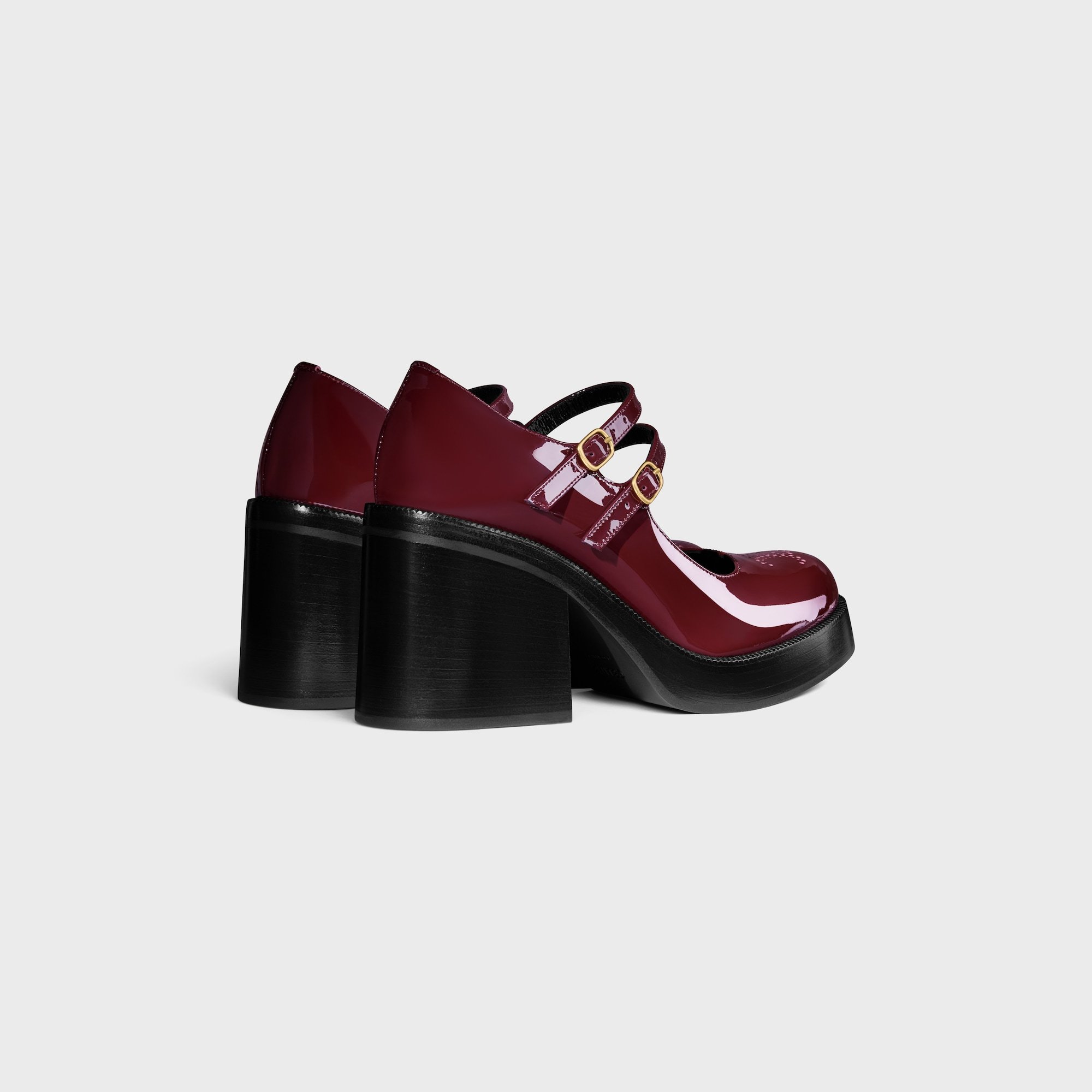 Celine Tess Babies In Patent Calfskin In Burgundy