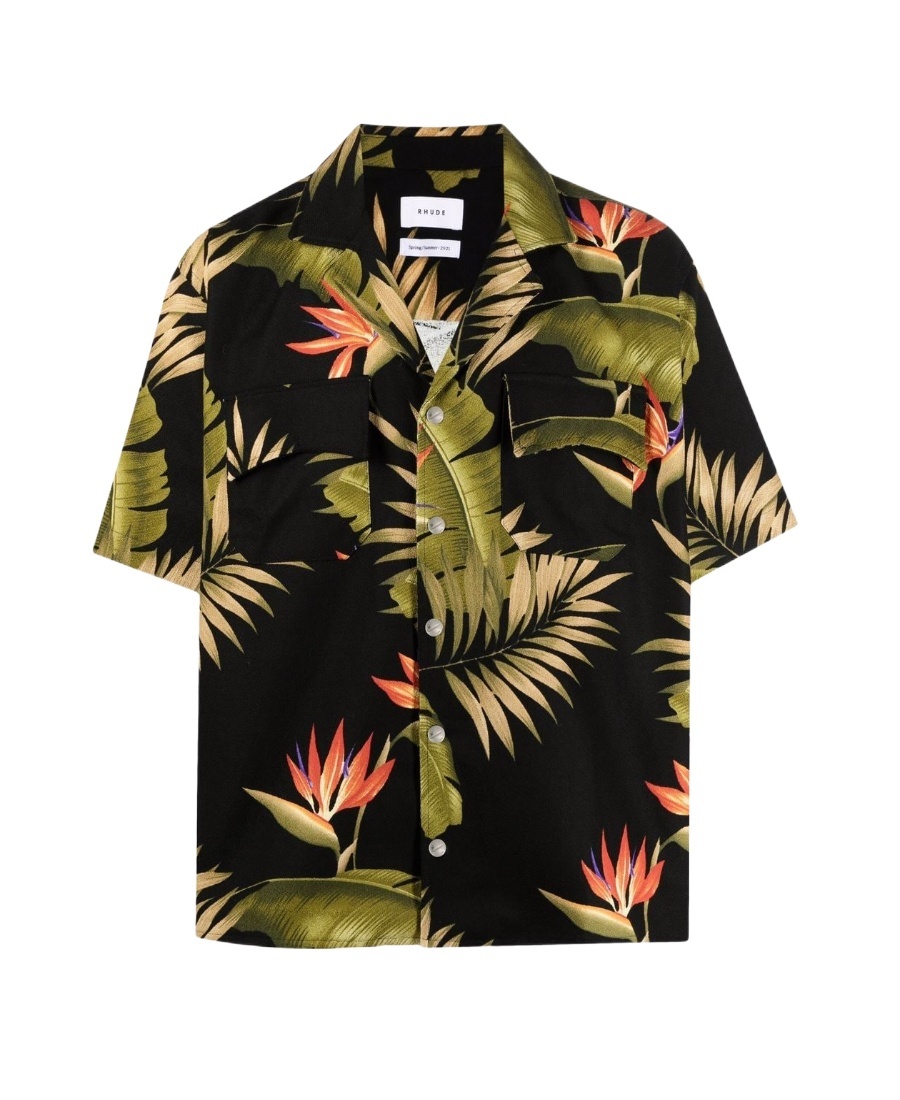 Rhude Palm Leaf Print Shirt In Black