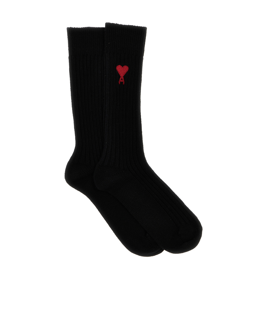 Ami Alexandre Mattiussi Ami Paris Logo Embroidered Ribbed 3-pack Socks In Black