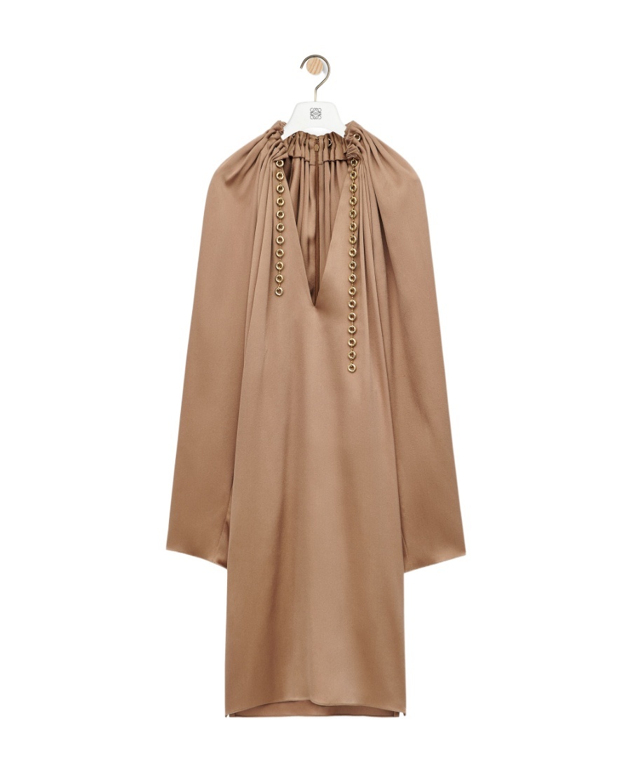 Loewe Chain-detail Silk Mini Dress In Brown