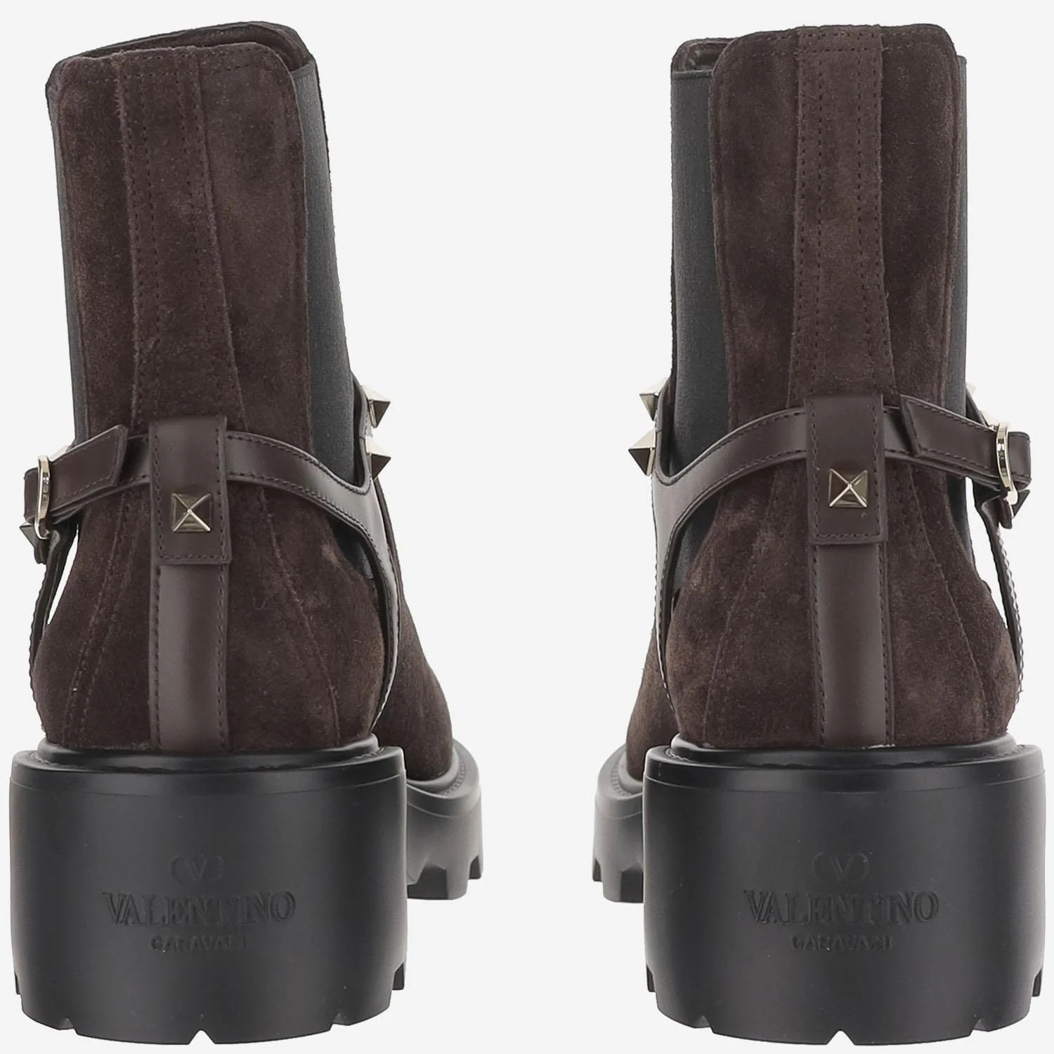 Valentino Beatle Rockstud Suede Chelsea Boots In Brown
