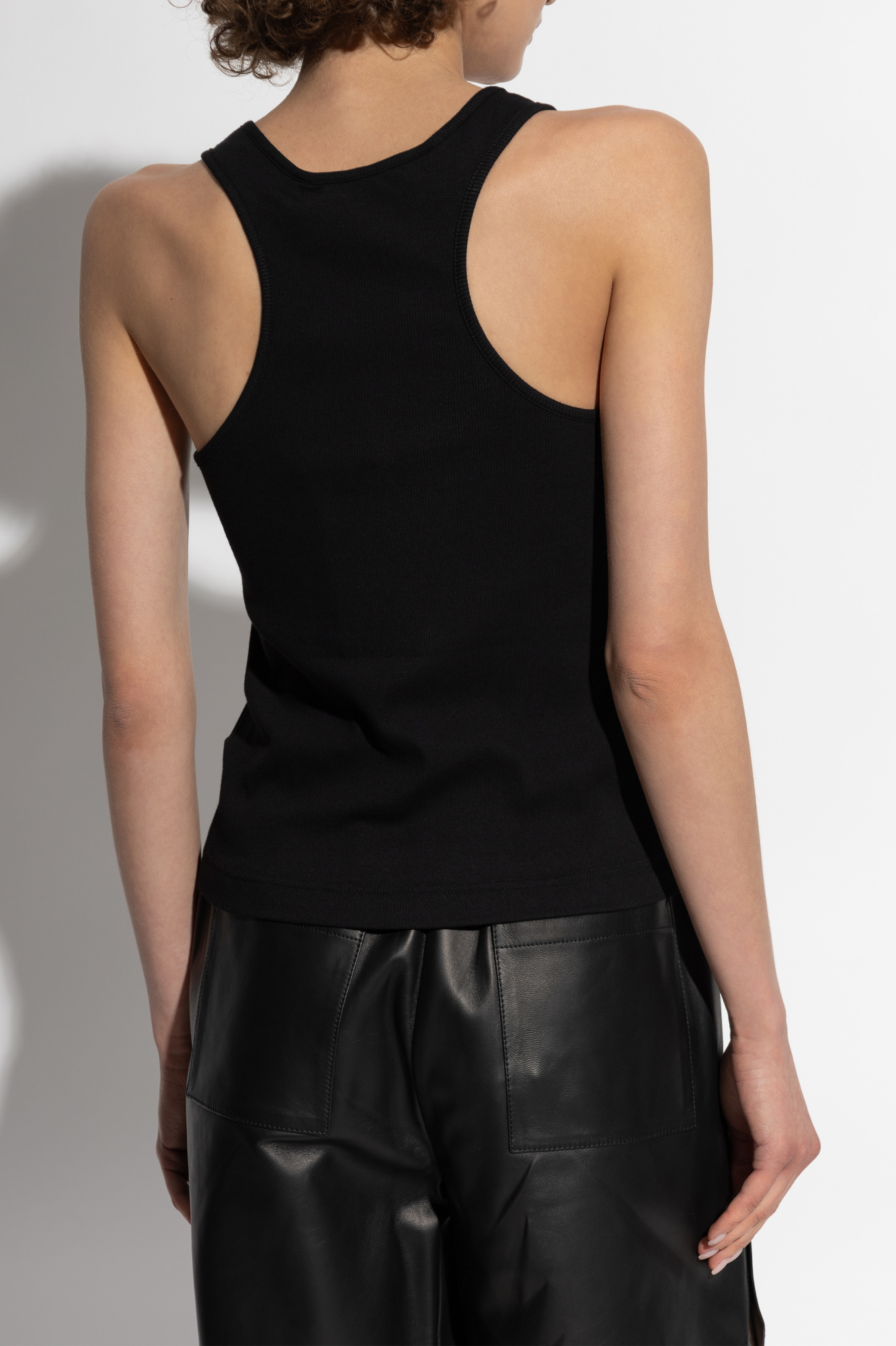 Palm Angels Logo Embroidered Ribbed Tank Top In Black