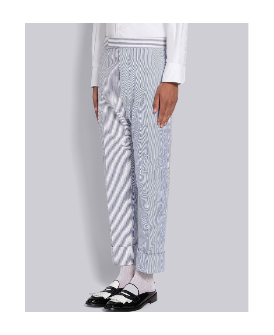 Thom Browne Seersucker Trousers In Gray