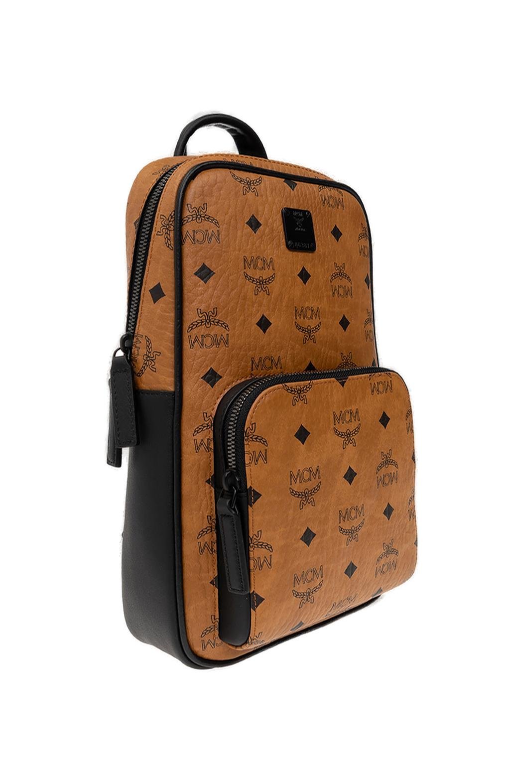 Mcm Printed Zipper Backpack In Brown