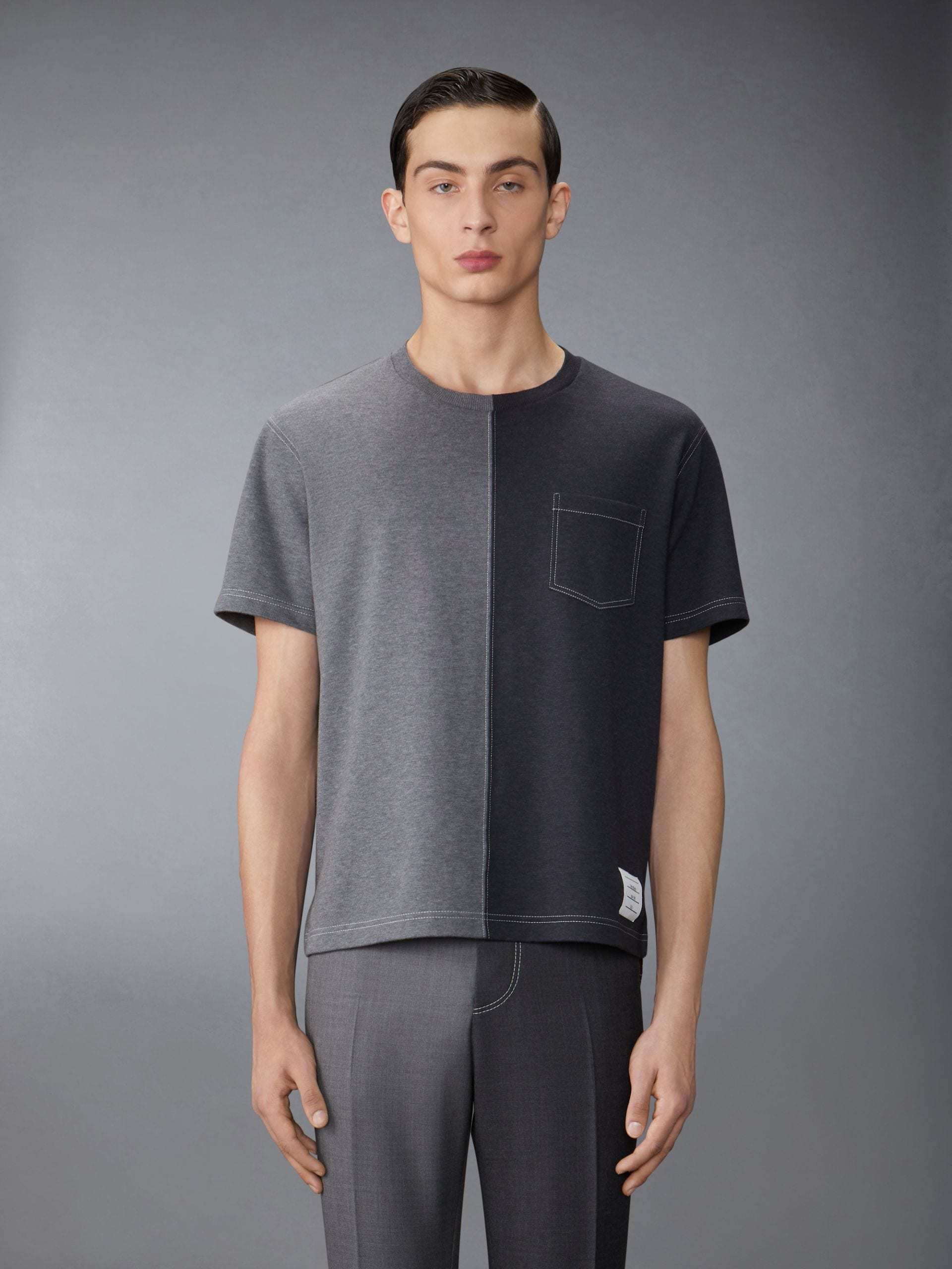 Thom Browne Two-tone Cotton T-shirt In Black