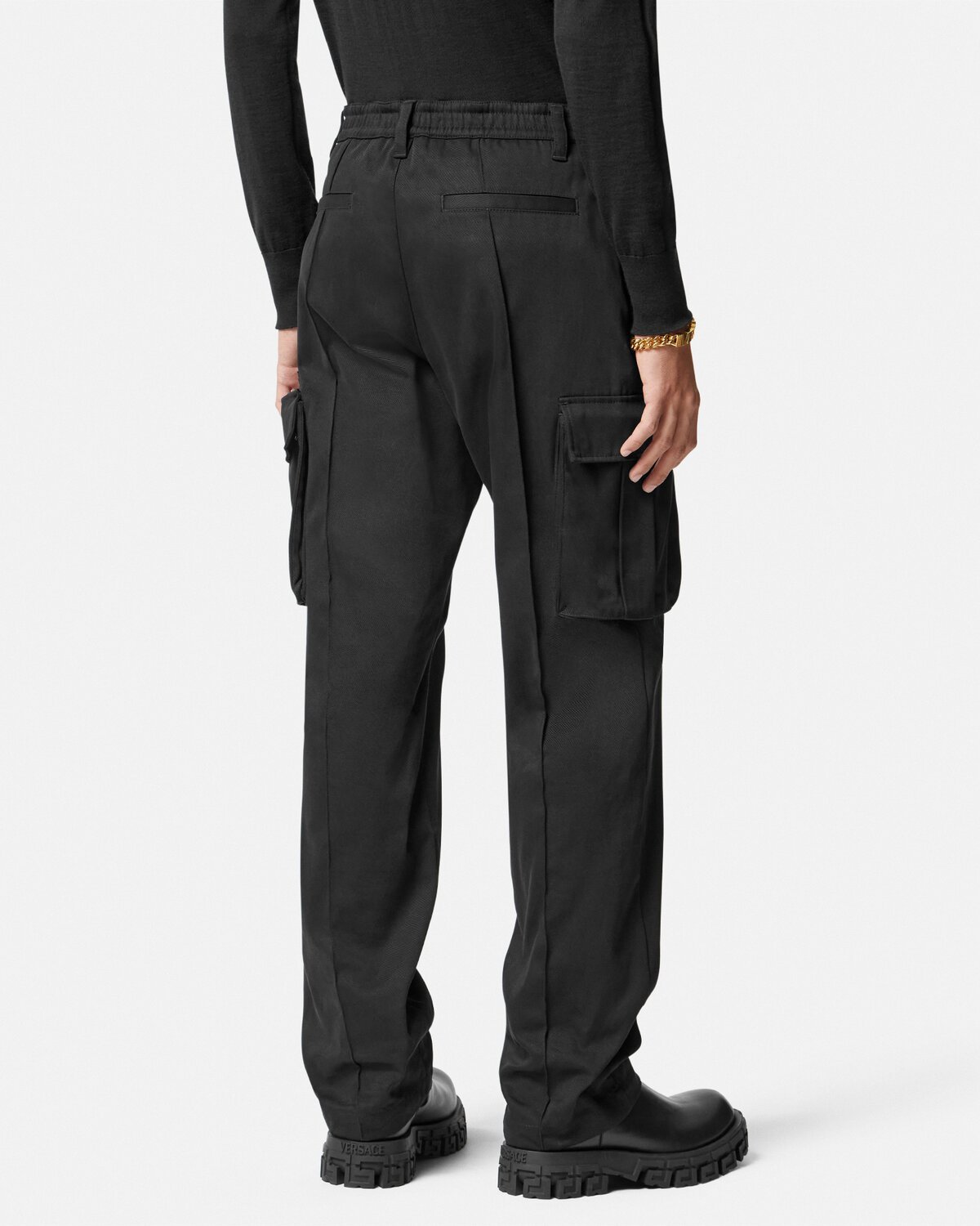 Versace Pressed-crease Cotton Drop-crotch Trousers In Black