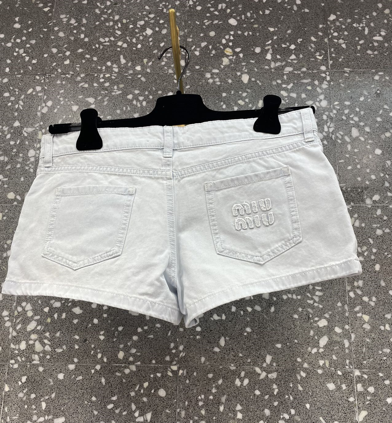 Miu Miu Logo Denim Shorts In White