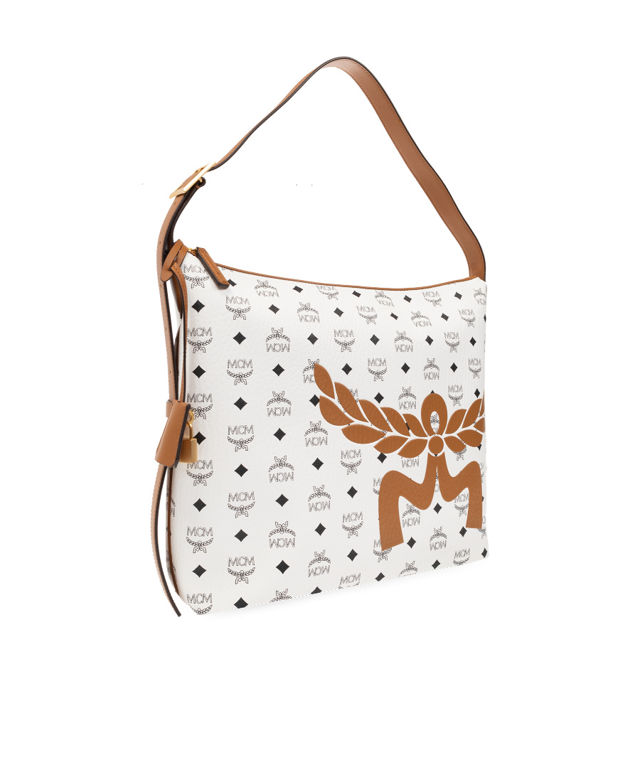 Mcm Logo Shoulder Bag In White