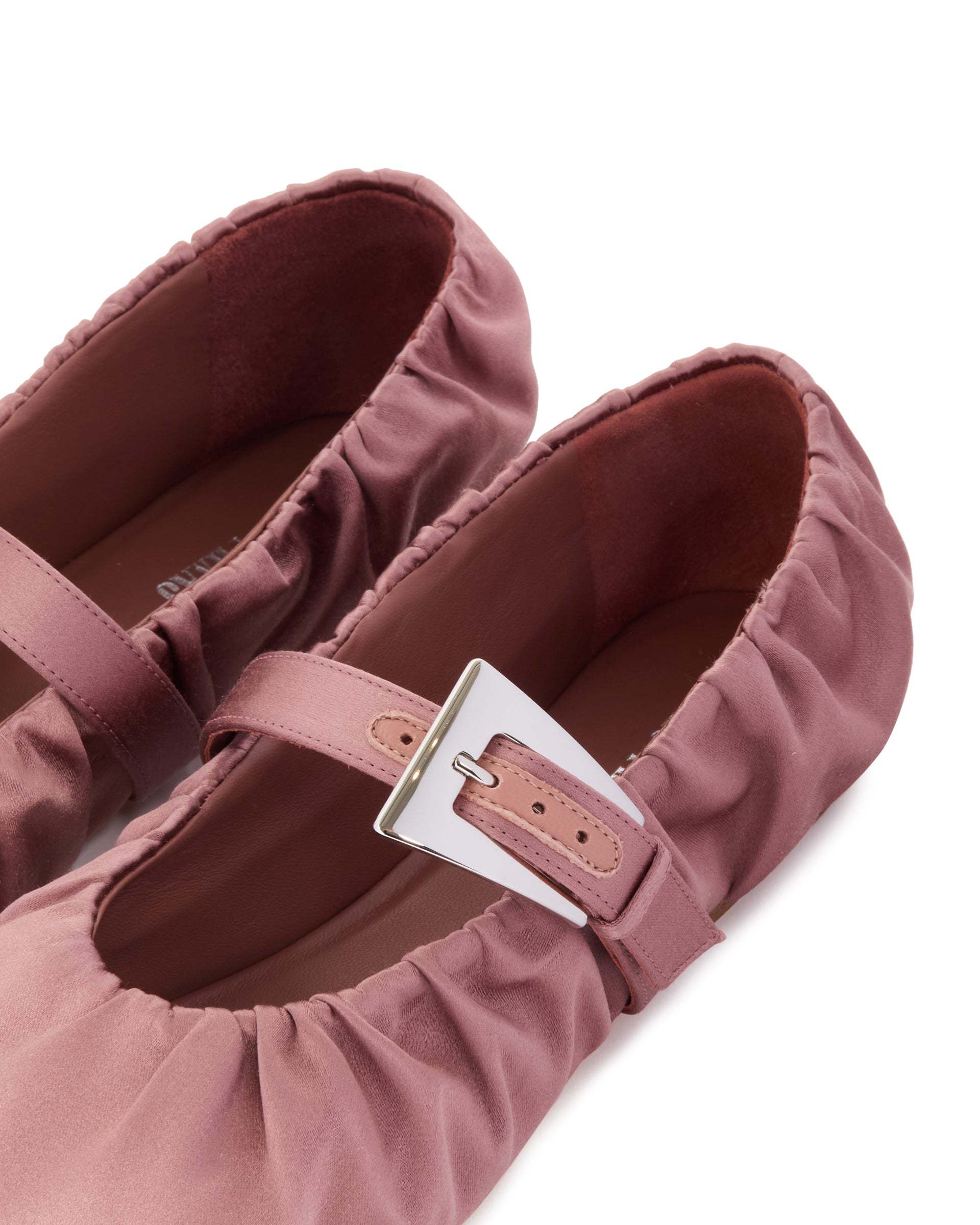 Paris Texas Sveva Plisse Buckle Ballet Flats In Brown
