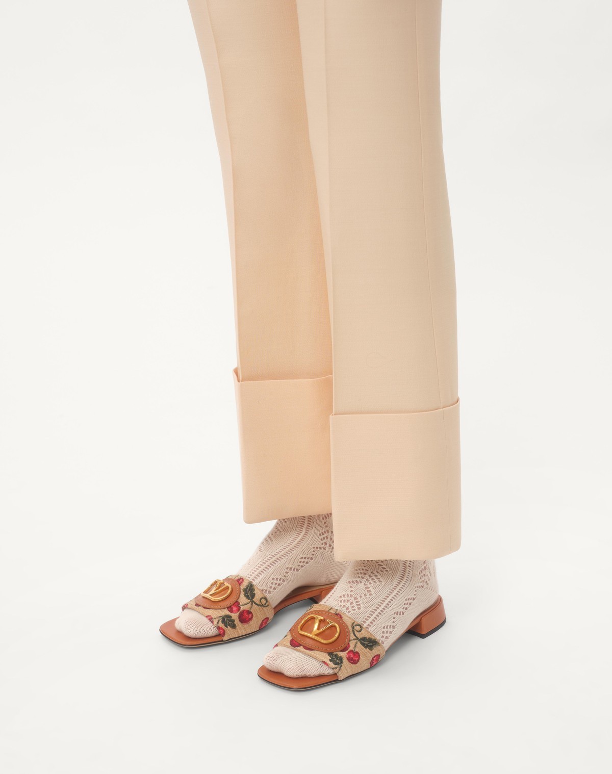 Valentino Garavani Natural Leather And Cotton Flats In Nude