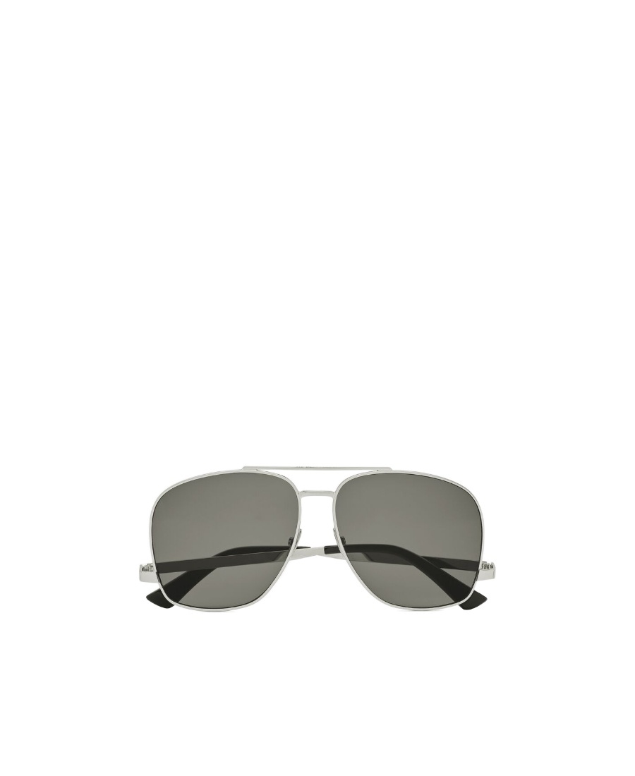 Saint Laurent Silver Aviator Sunglasses In Gray