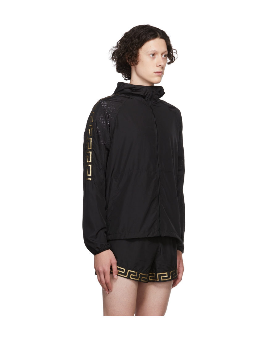Versace La Greca-print Zip-fastening Hoodie In Black