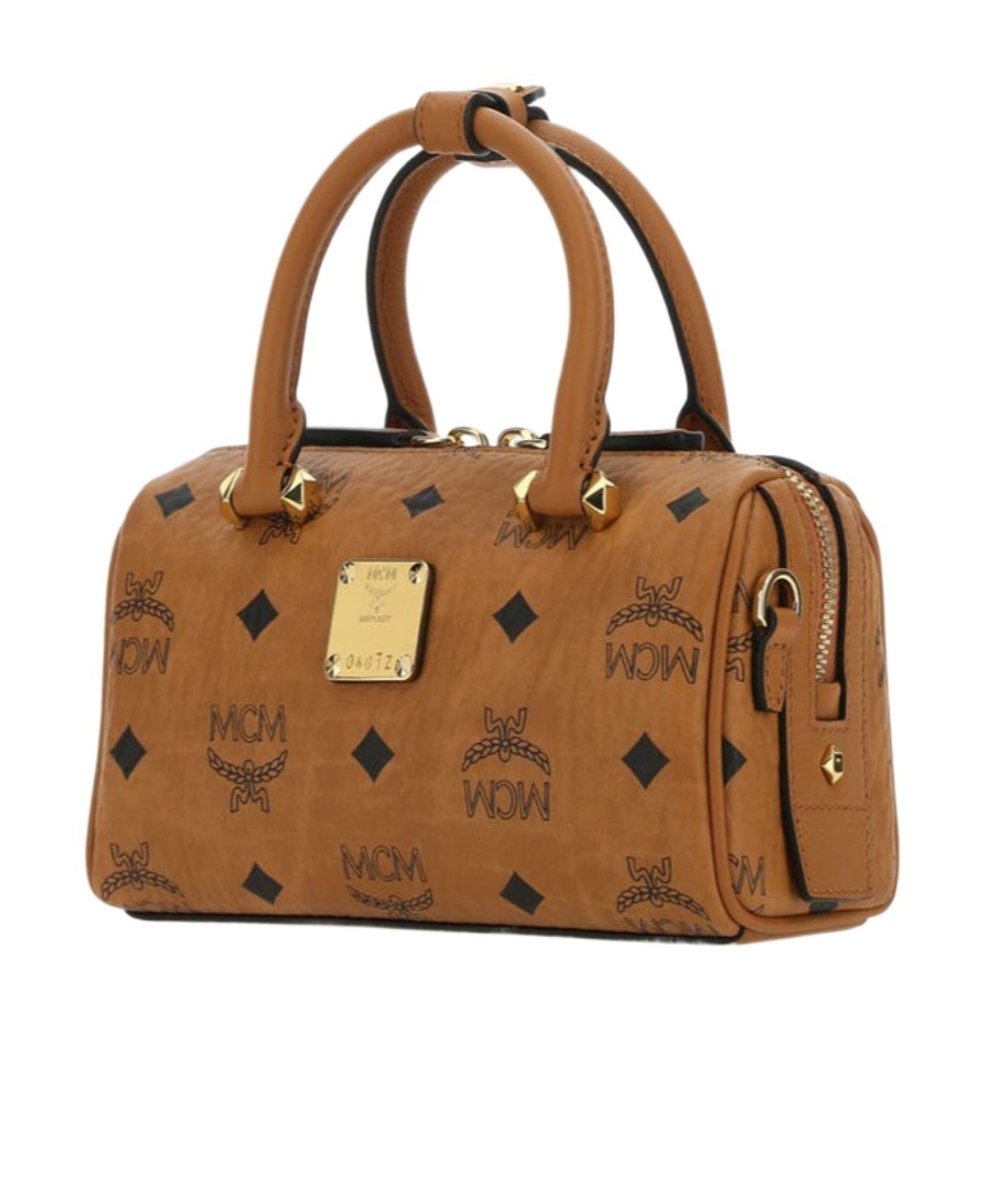 Mcm Boston Logo Plaque Mini Tote Bag In Brown
