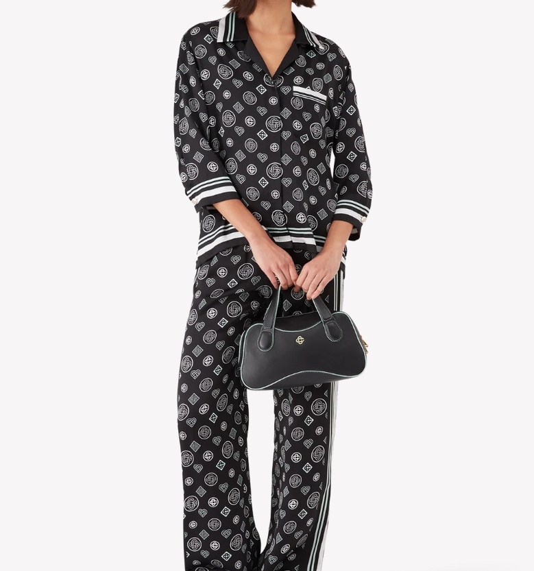 Casablanca Silk Satin Pajama Shirt Silk Satin Monogram In Black