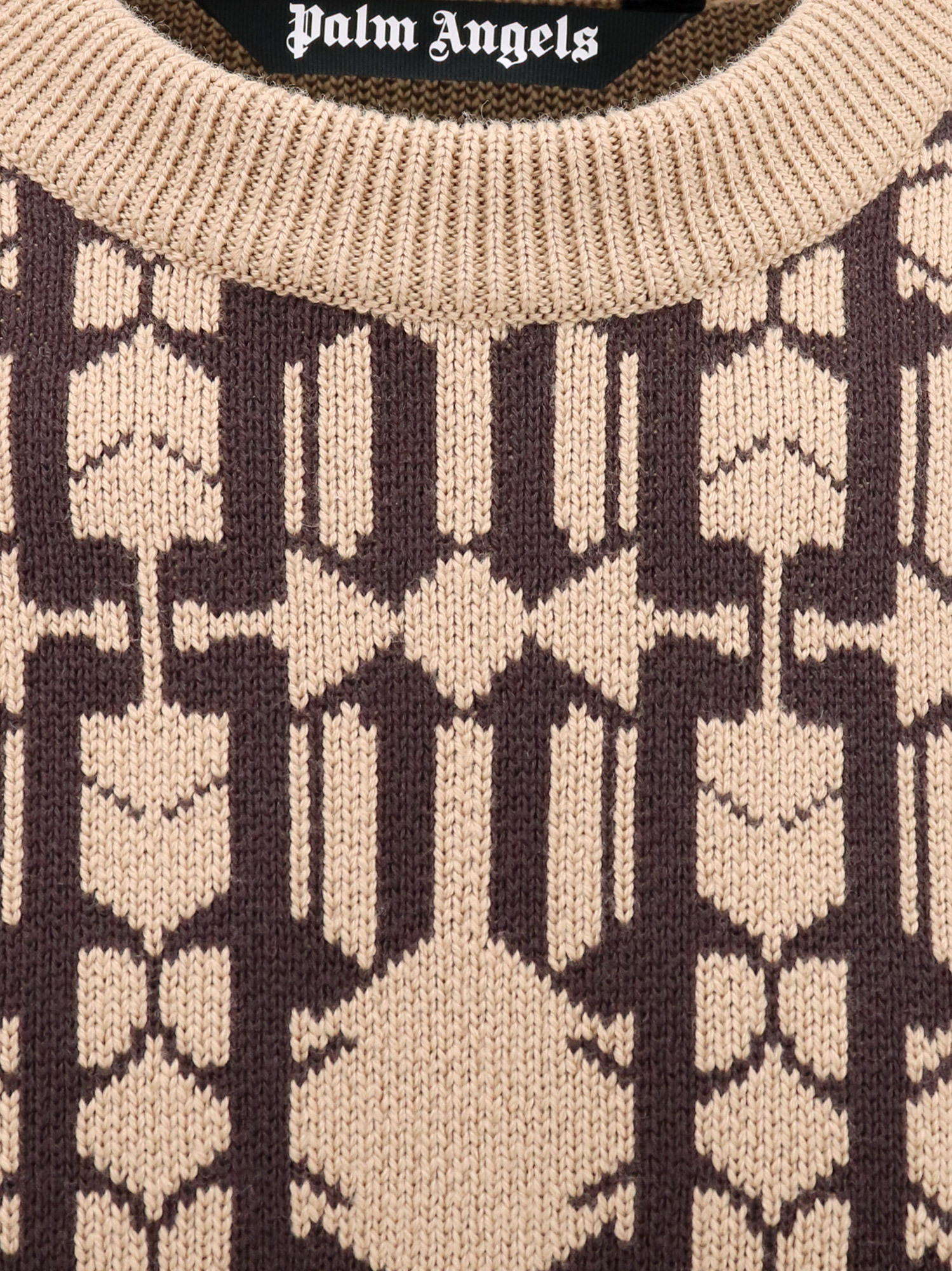 Palm Angels Embroidered Allover Monogram Jacquard Sweater In Nude