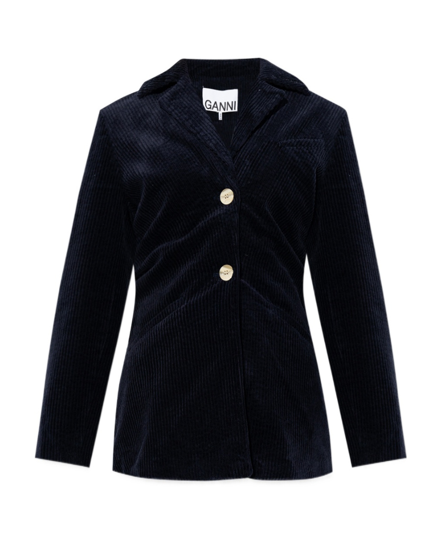 Ganni Corduroy Ruched Jacket In Black