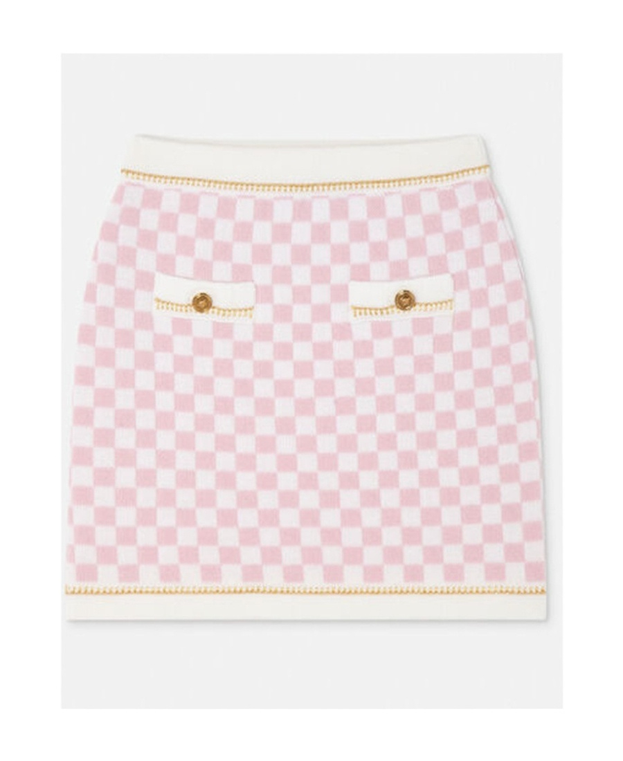 Versace Check-pattern Wool Skirt In Pink