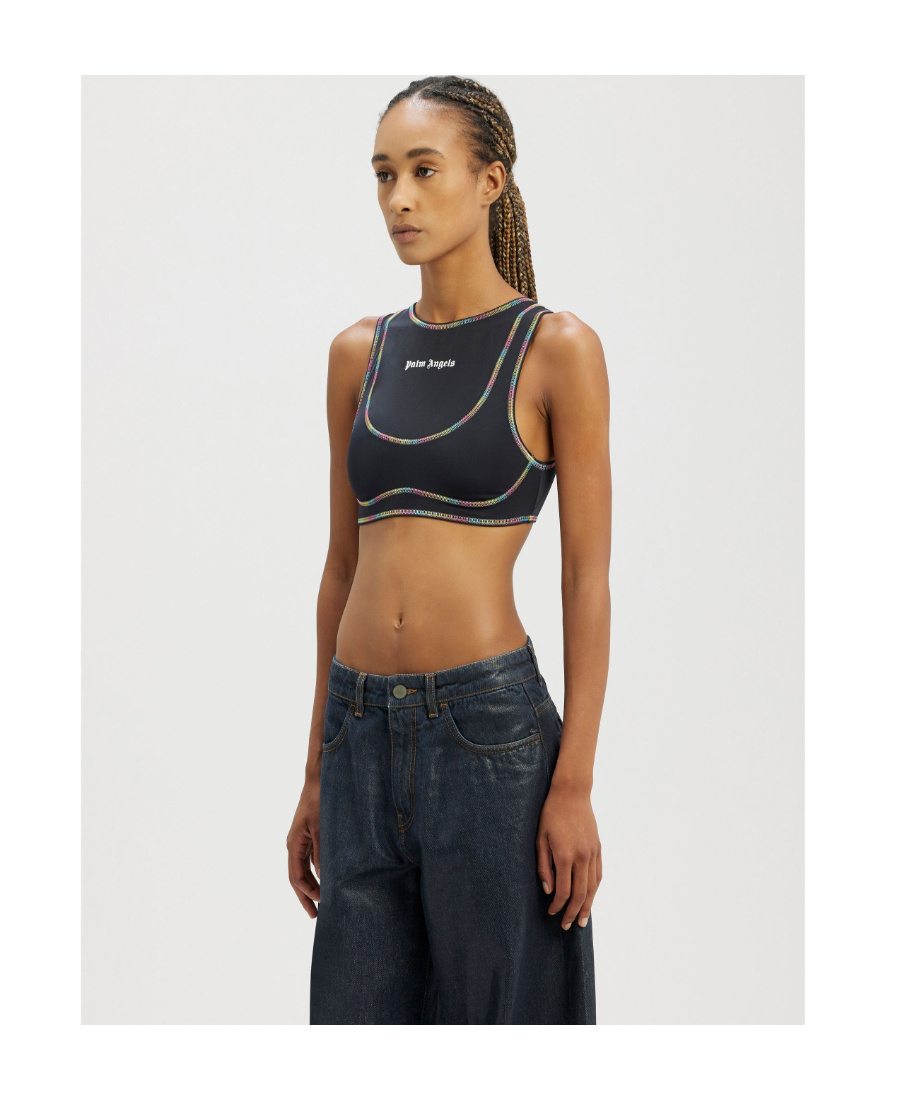 Palm Angels Black Rainbow Miami Sports Top In Black