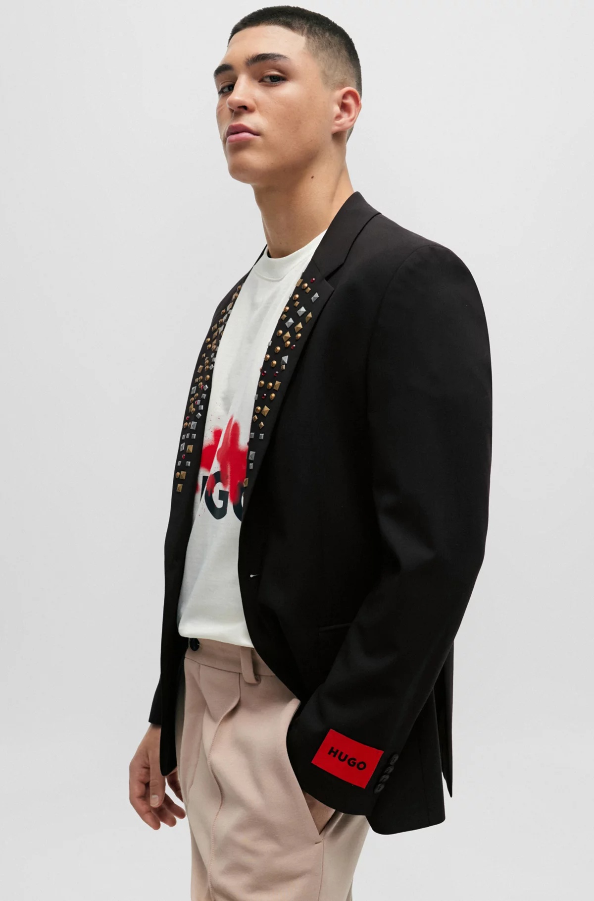 Hugo Boss Studded Lapel Blazer In Black