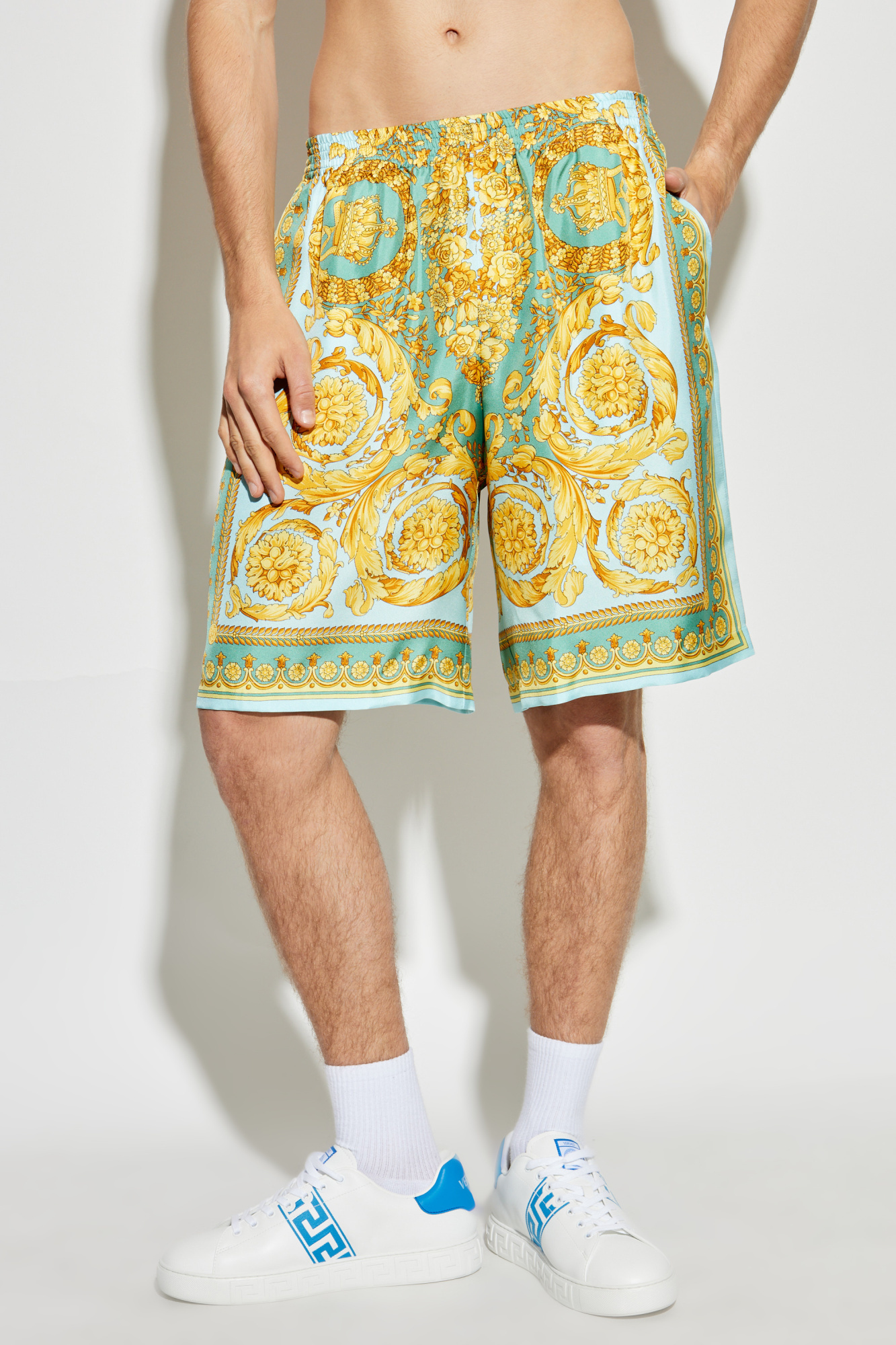 Versace Barocco-print Silk Shorts