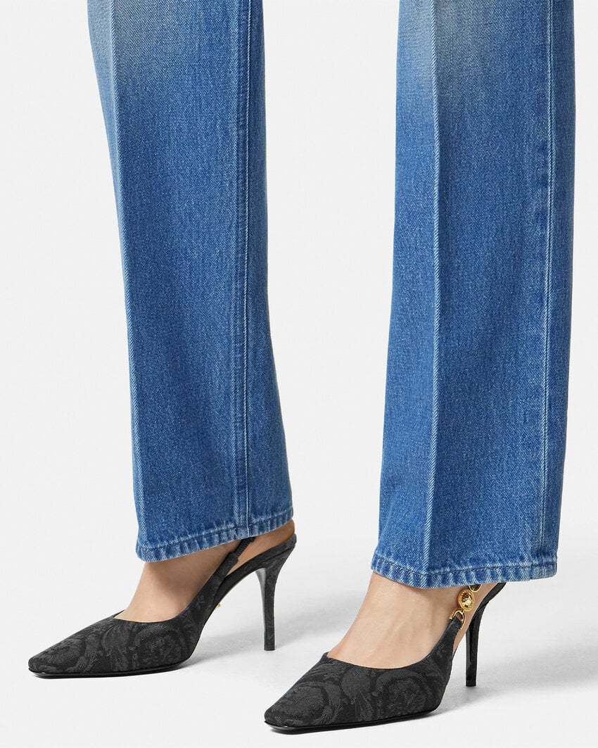 Versace Black Leather High Heel Pumps In Black