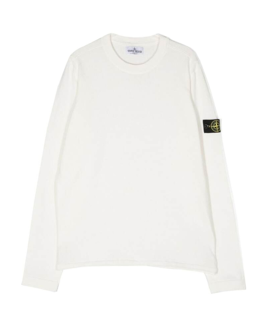 Stone Island Logo-patch Cotton Jumper In White