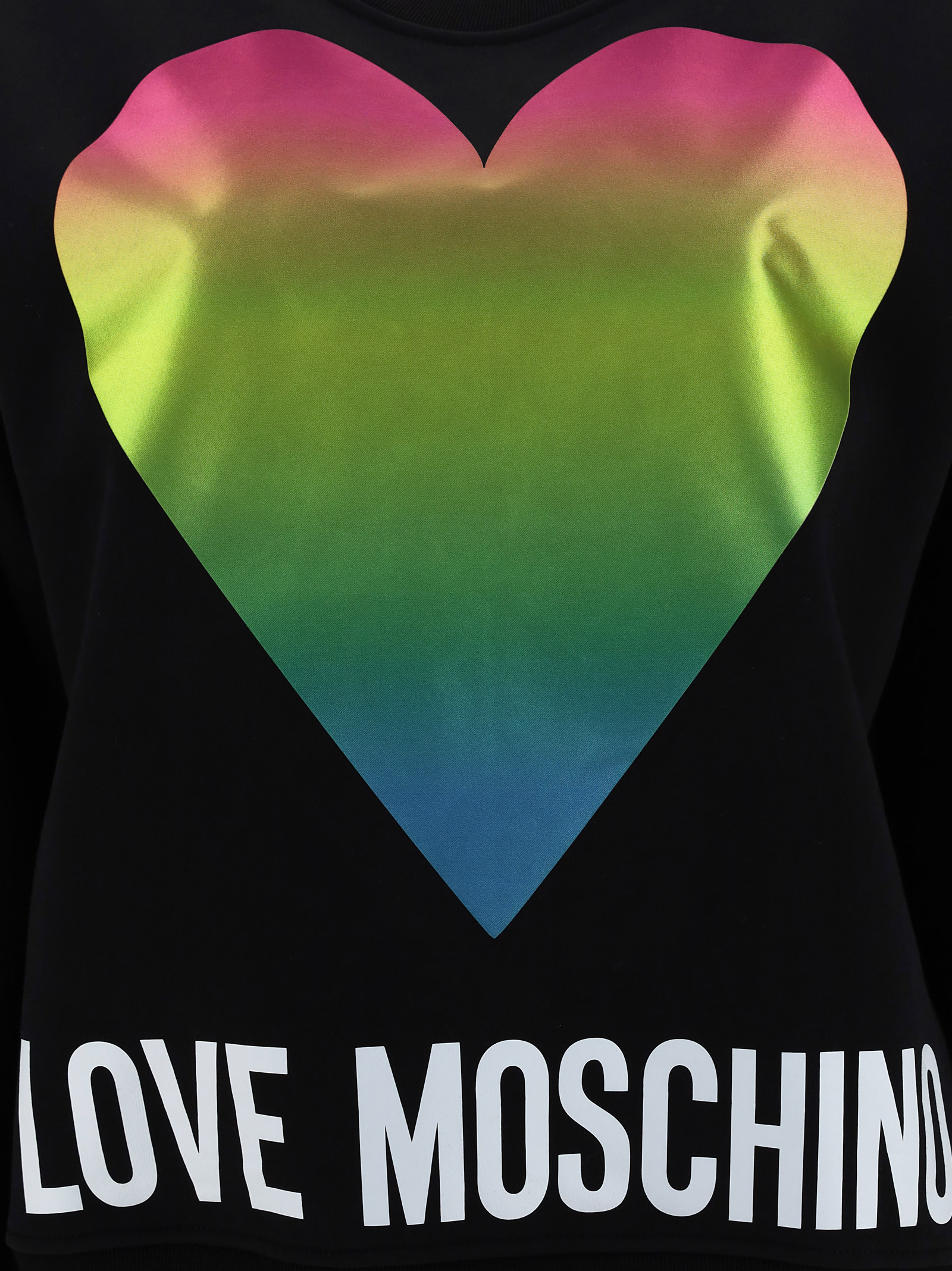 Moschino Rainbow Heart Print Cotton Sweatshirt In Black