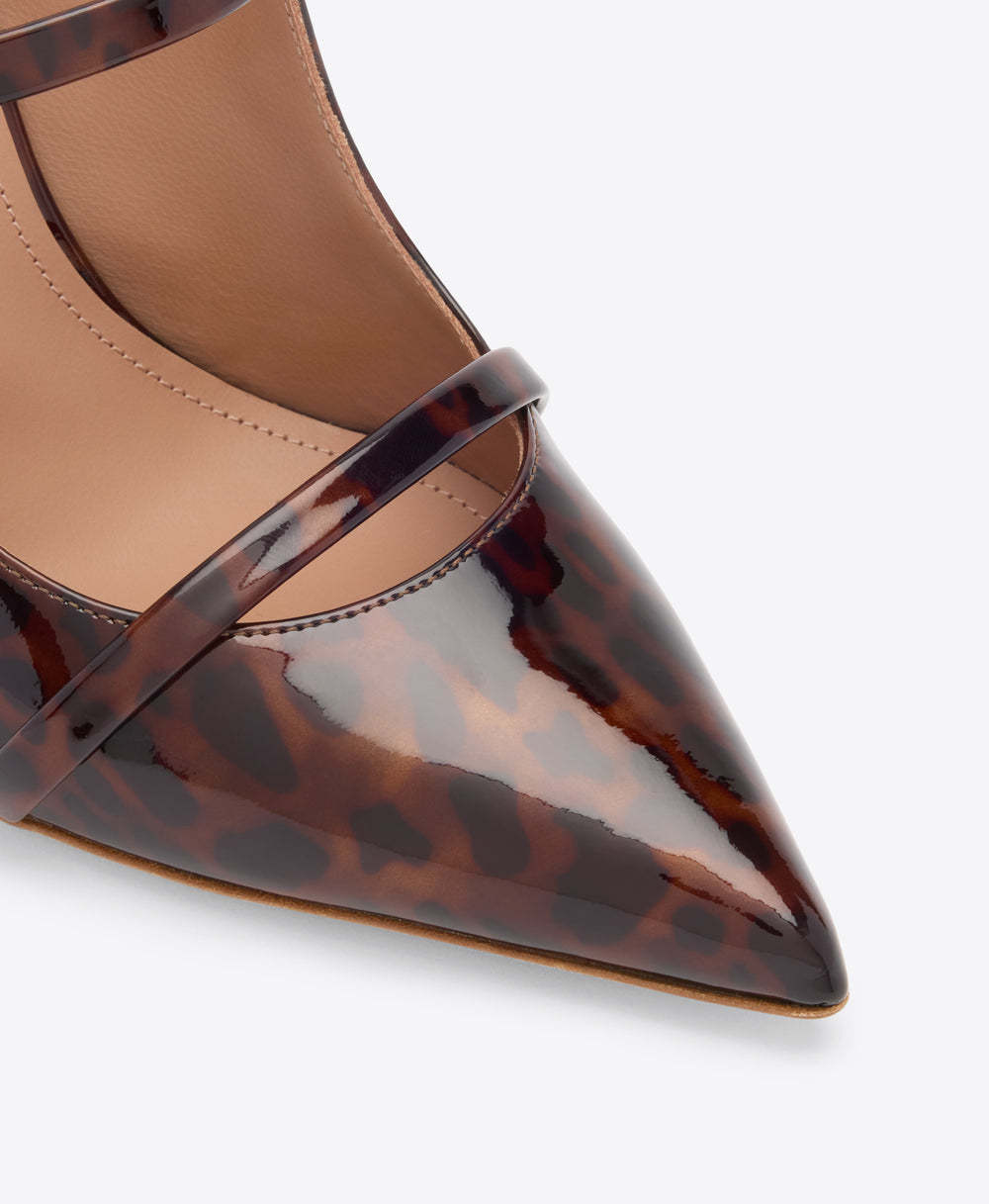 Malone Souliers Patent Leather Leopard Print Maureen Heeled Mules 100