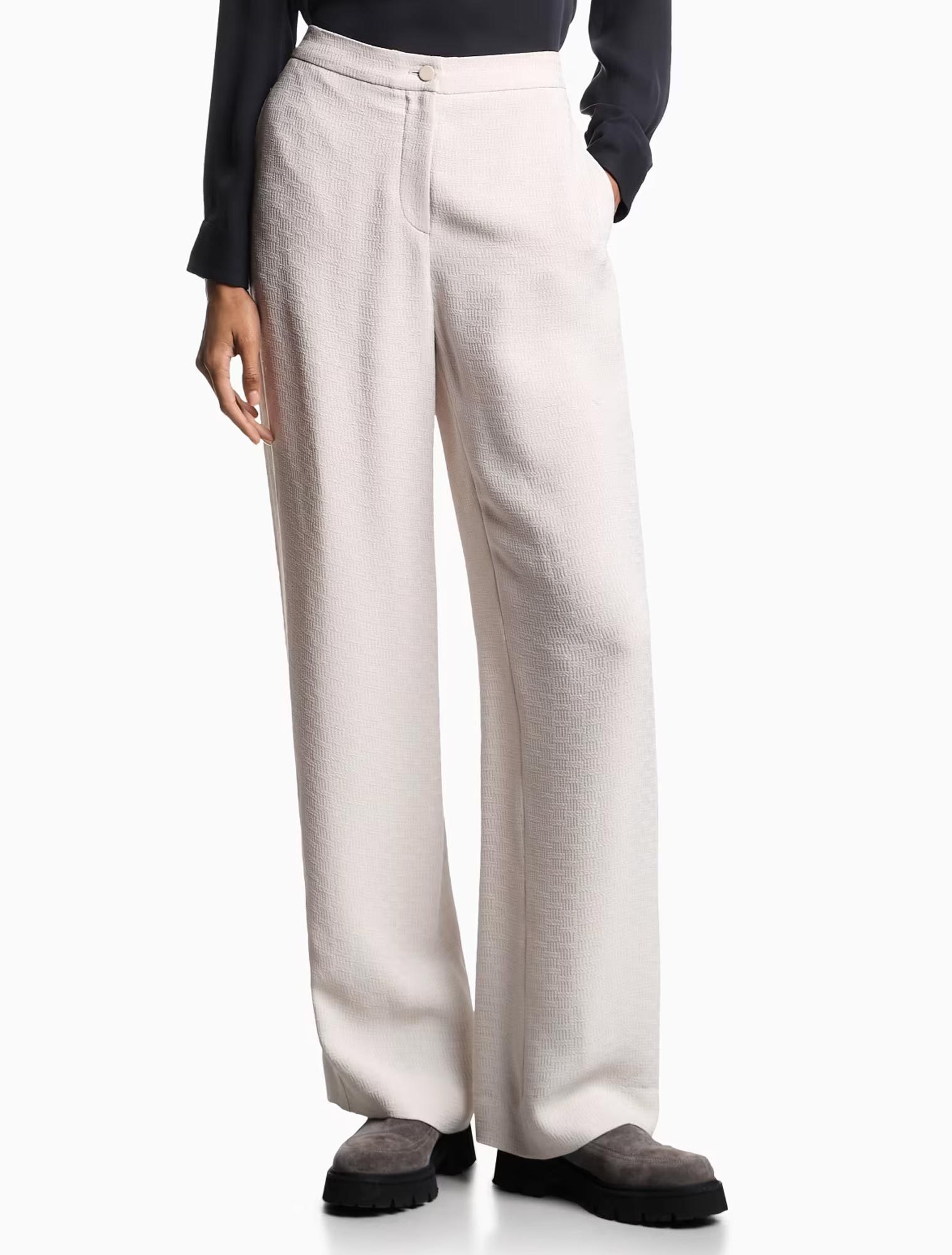 Emporio Armani Icon Trousers In Fluid Armure Fabric In White