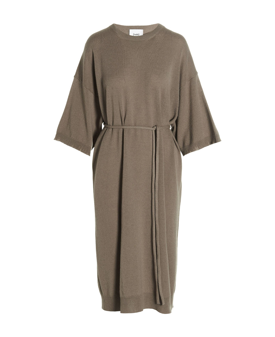 Nude Beige Knit Long Dress In Brown