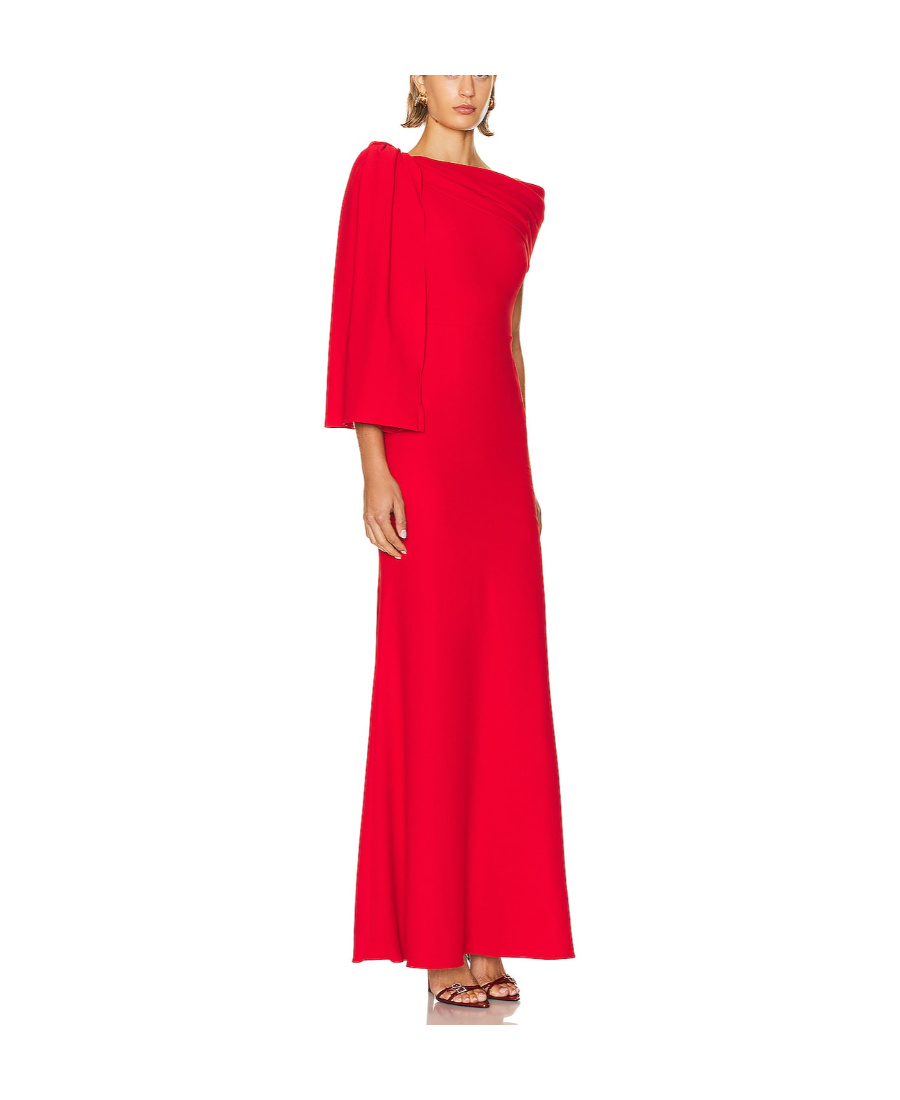 Alexander Mcqueen Draped Off-shoulder Gown In Red