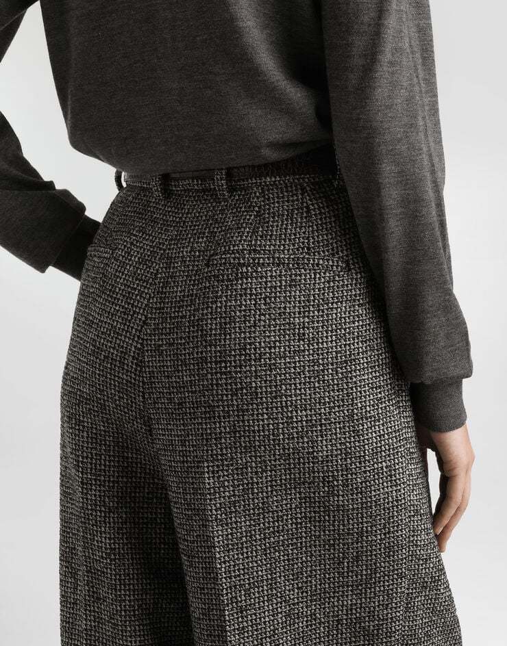 Dolce & Gabbana Wool Blend Trousers With Dotted Print In Black