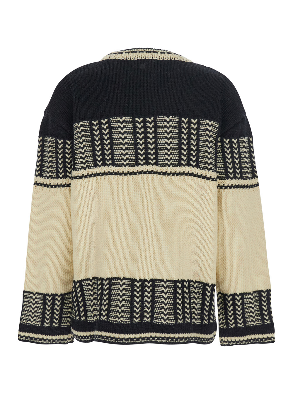 Low Classic Black And White Crew Neck Sweaterwith All-over Intarsia In Wool Woman In Multi