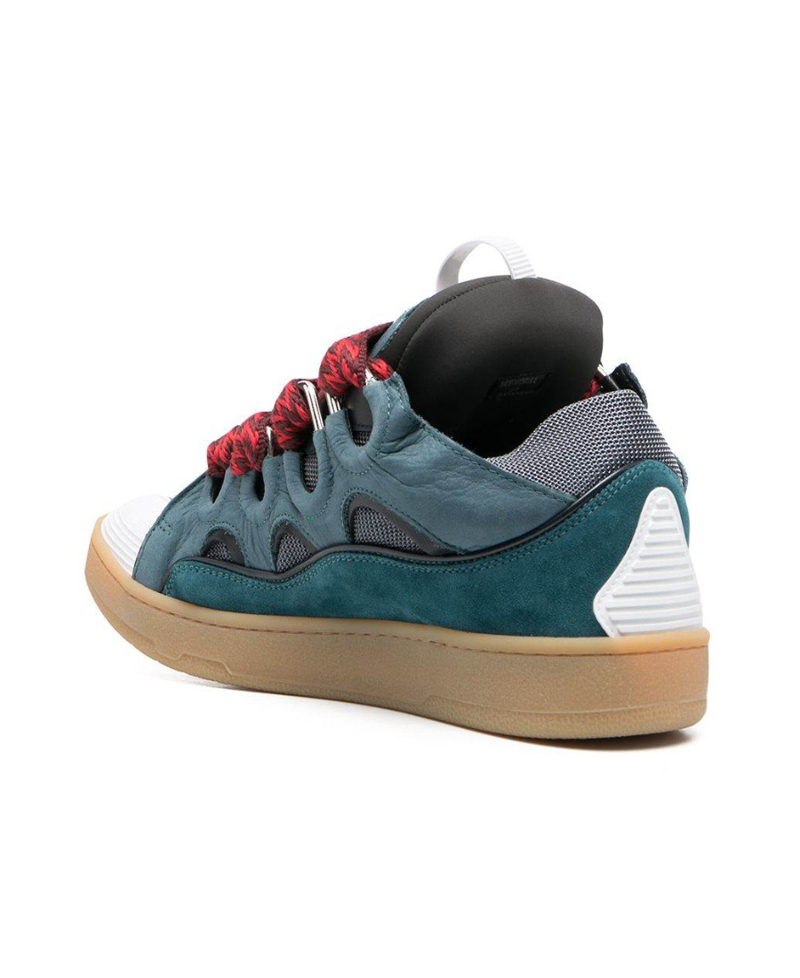 Lanvin Curb Sneakers In Suede And Fabric Color Blue And Red In Blue